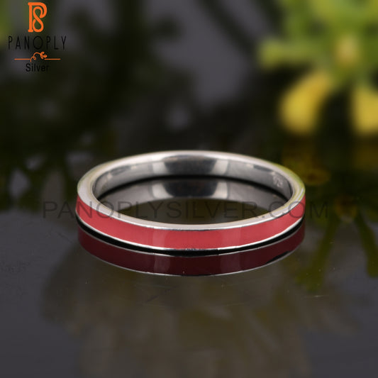 Red Enamel Engagement 925 Sterling Silver Ring