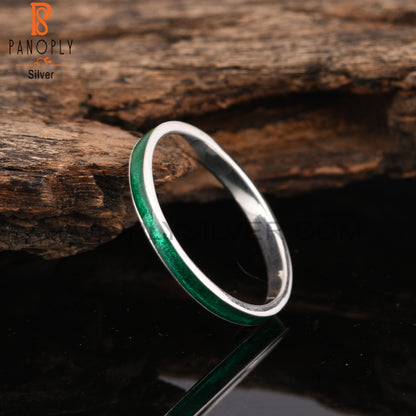 Green Enamel 925 Sterling Silver Ring