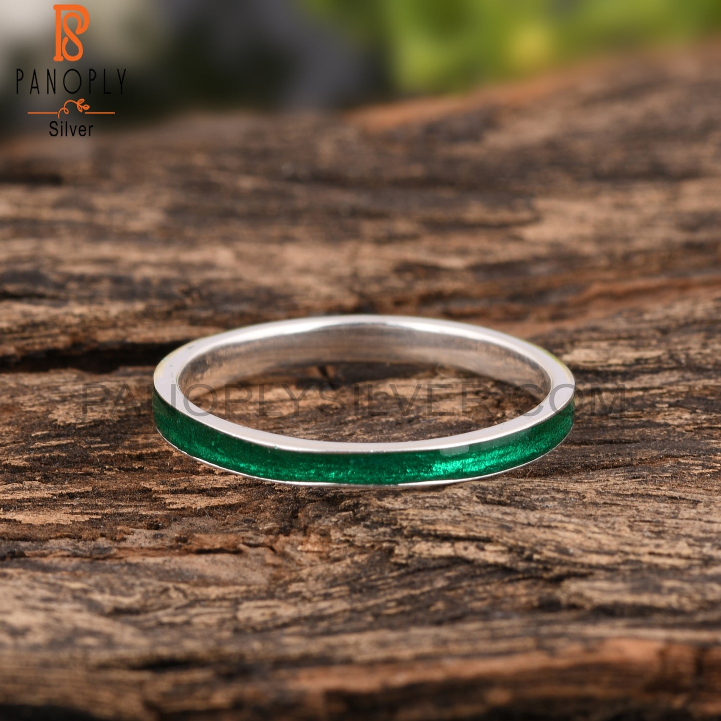Green Enamel 925 Sterling Silver Ring