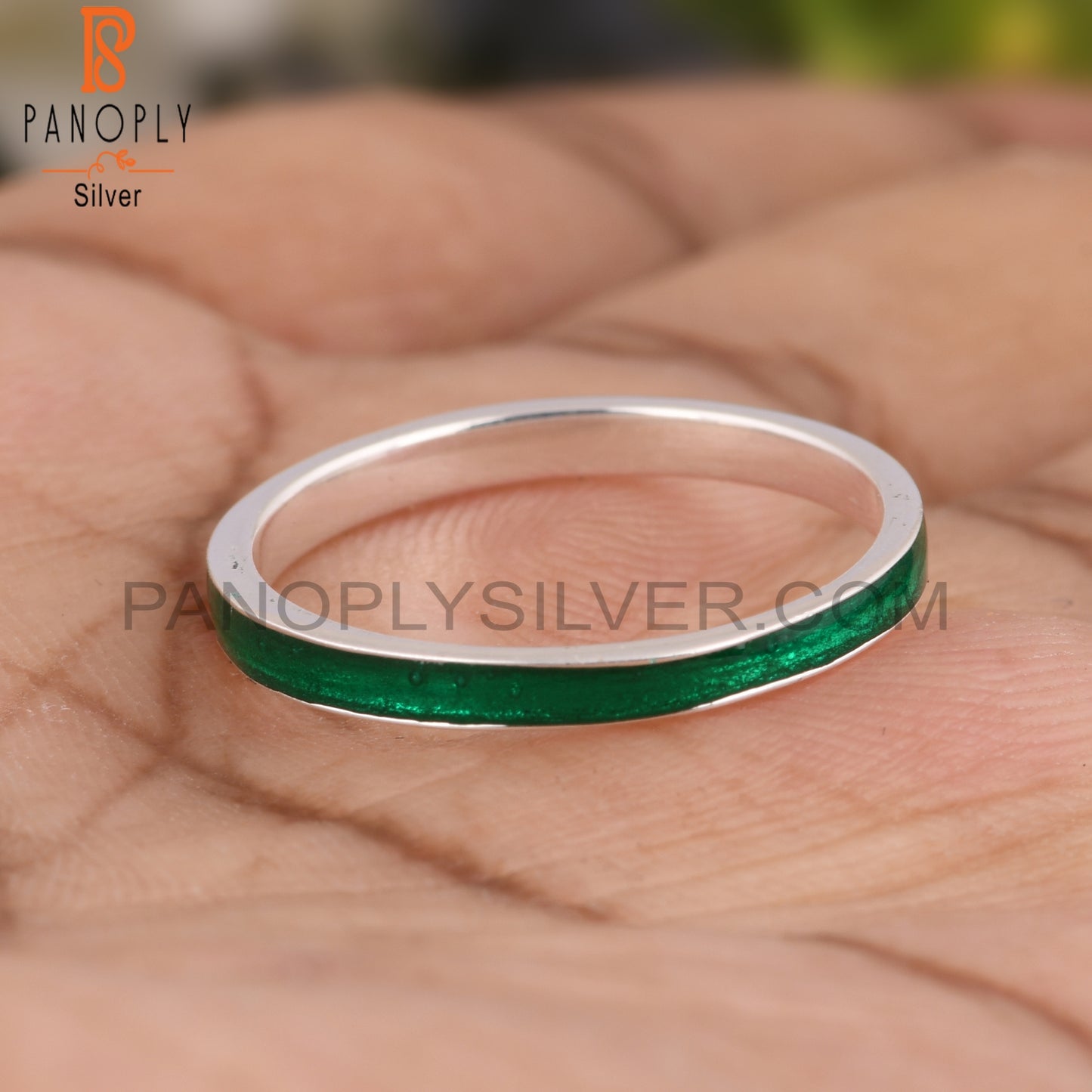 Green Enamel 925 Sterling Silver Ring