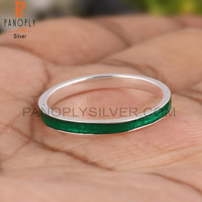 Green Enamel 925 Sterling Silver Ring