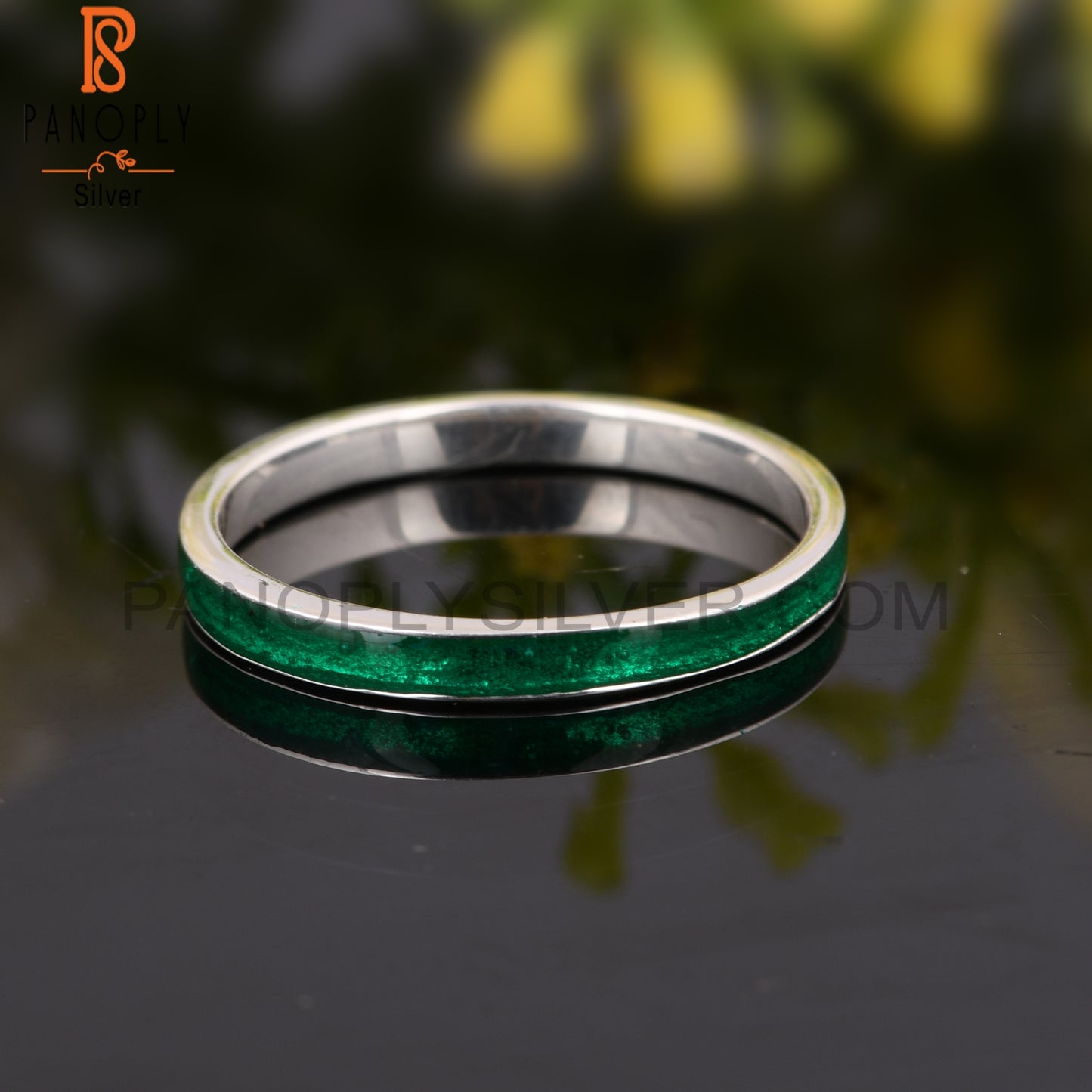 Green Enamel 925 Sterling Silver Ring