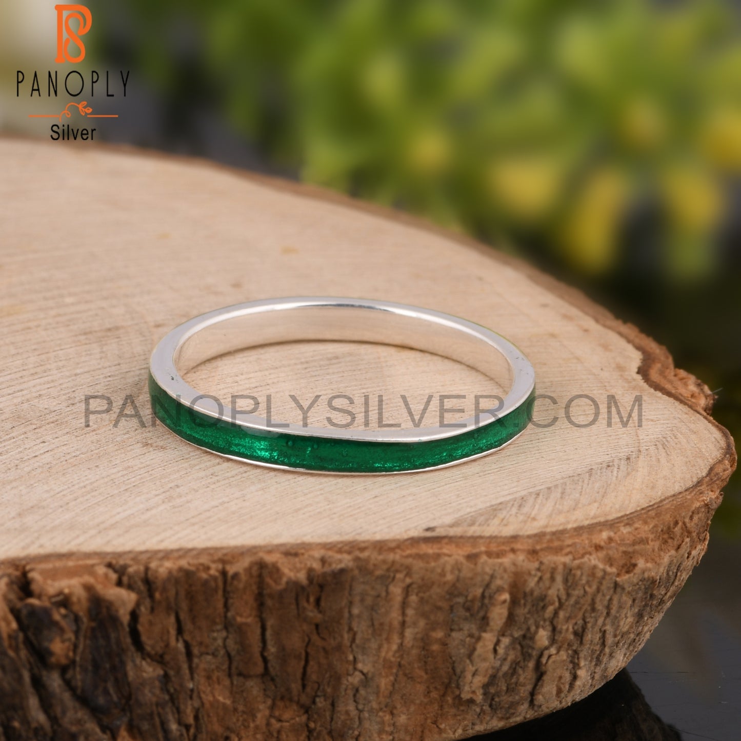 Green Enamel 925 Sterling Silver Ring