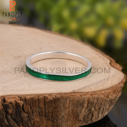 Green Enamel 925 Sterling Silver Ring
