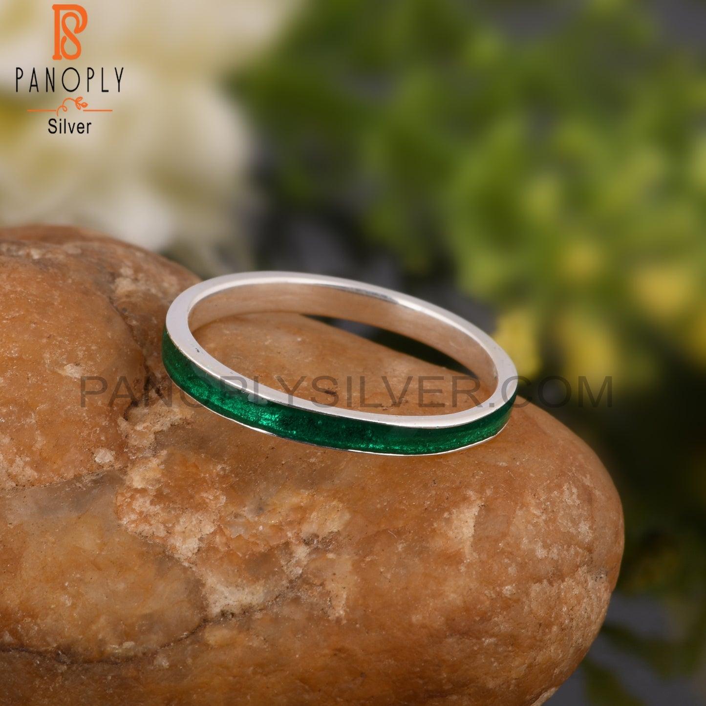 Green Enamel 925 Sterling Silver Ring