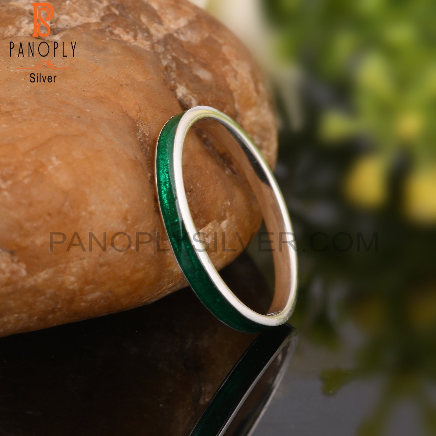 Green Enamel 925 Sterling Silver Ring