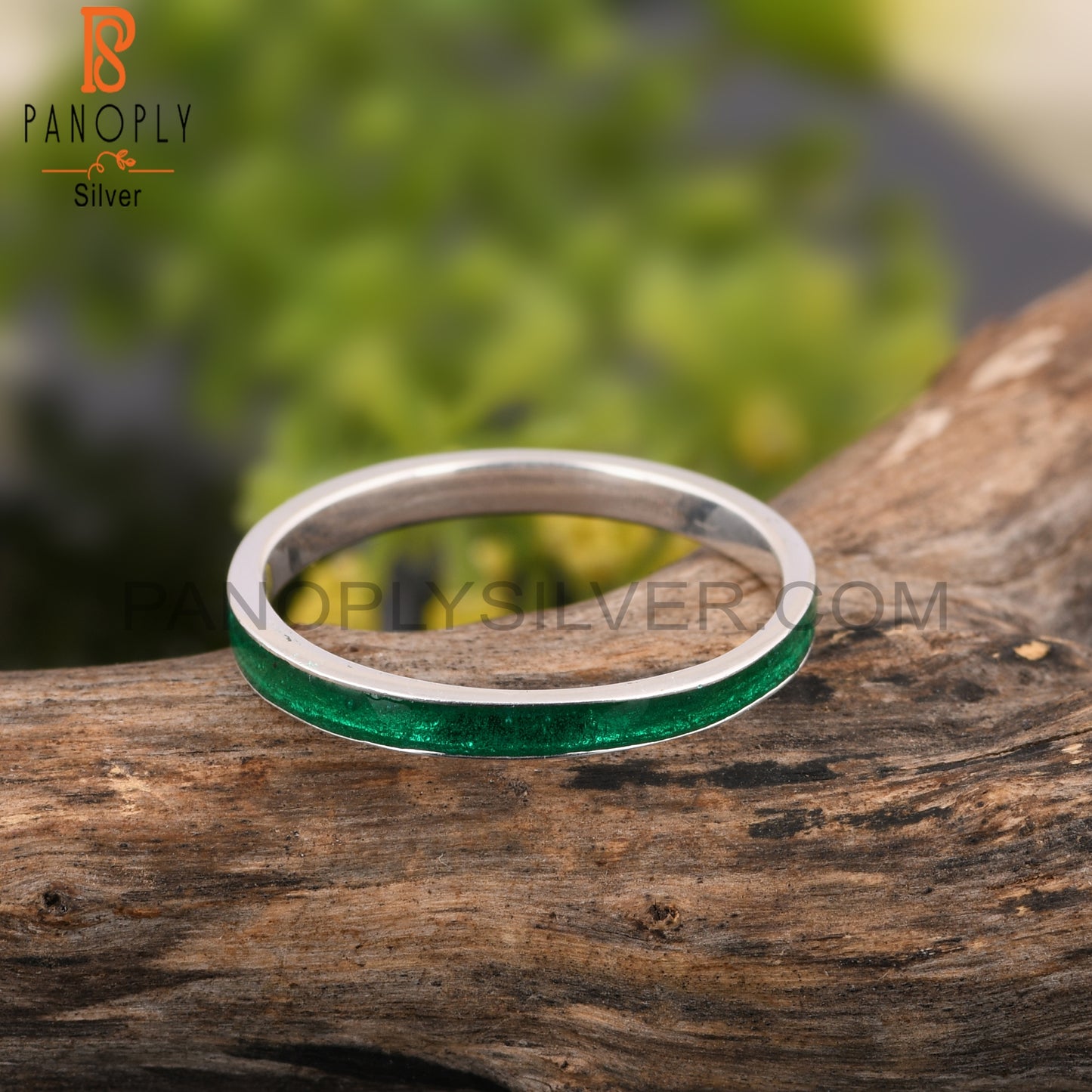 Green Enamel 925 Sterling Silver Ring