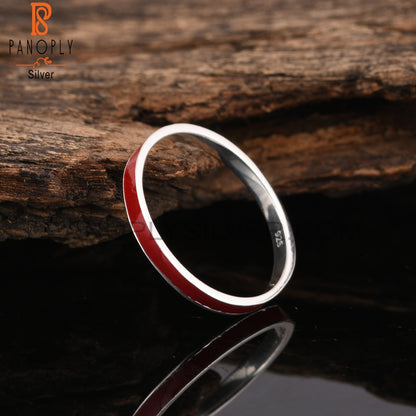 Red Enamel 925 Sterling Silver Wedding Ring