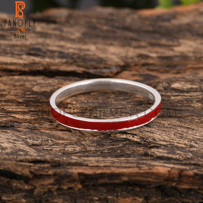 Red Enamel 925 Sterling Silver Wedding Ring