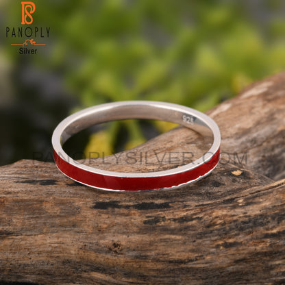 Red Enamel 925 Sterling Silver Wedding Ring