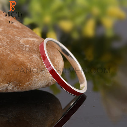 Red Enamel 925 Sterling Silver Wedding Ring