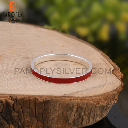 Red Enamel 925 Sterling Silver Wedding Ring