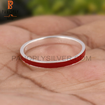 Red Enamel 925 Sterling Silver Wedding Ring