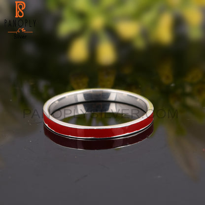 Red Enamel 925 Sterling Silver Wedding Ring