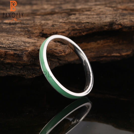 Green Enamel Fine 925 Silver Statement Band Ring Jewelry