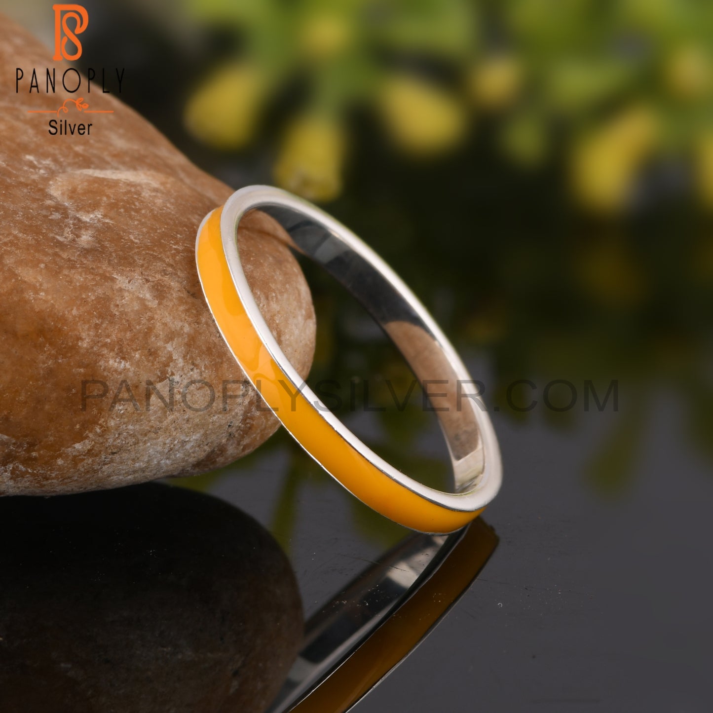 Yellow Enamel 925 Sterling Silver Ring