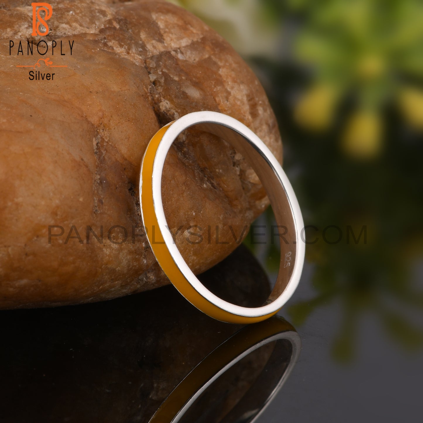 Yellow Enamel 925 Sterling Silver Ring