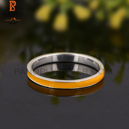Yellow Enamel 925 Sterling Silver Ring