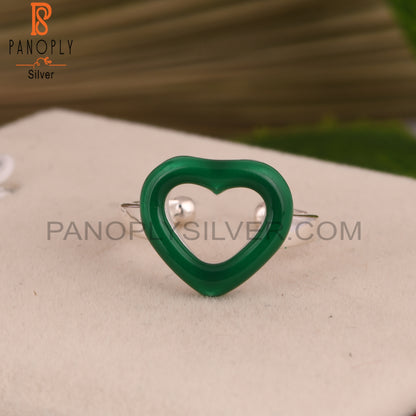 Green Heart 925 Sterling Silver Adjustable Ring