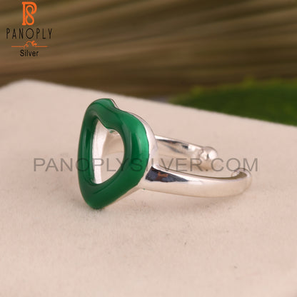 Green Heart 925 Sterling Silver Adjustable Ring