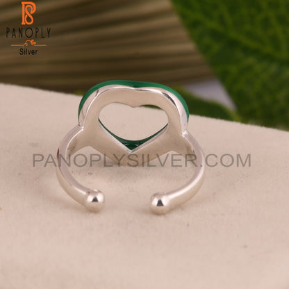 Green Heart 925 Sterling Silver Adjustable Ring
