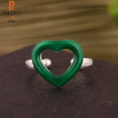 Green Heart 925 Sterling Silver Adjustable Ring