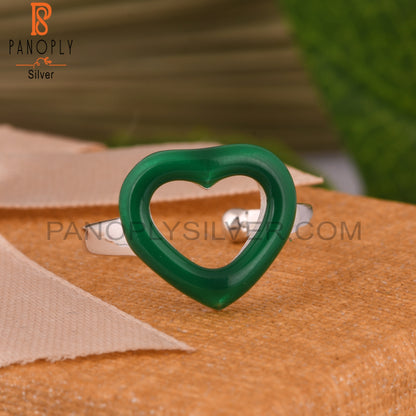 Green Heart 925 Sterling Silver Adjustable Ring