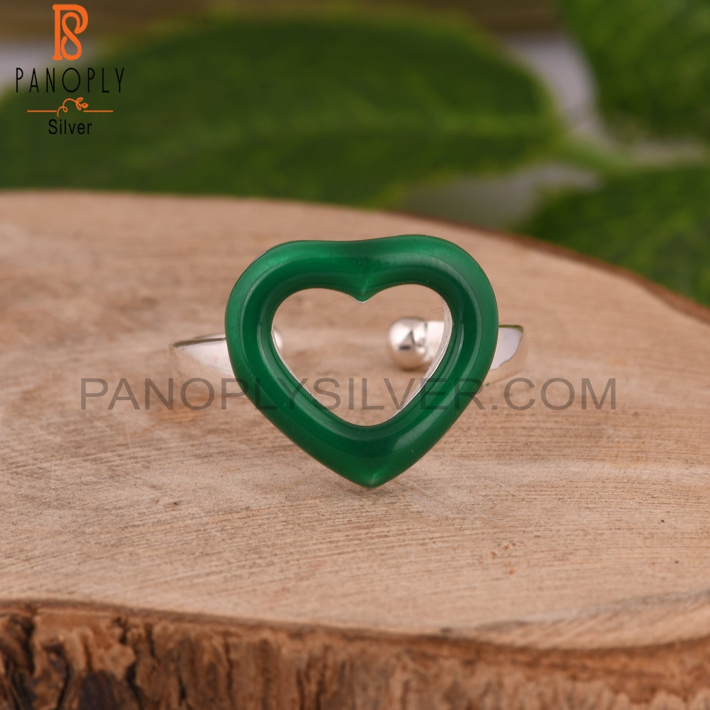 Green Heart 925 Sterling Silver Adjustable Ring
