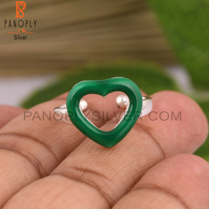 Green Heart 925 Sterling Silver Adjustable Ring
