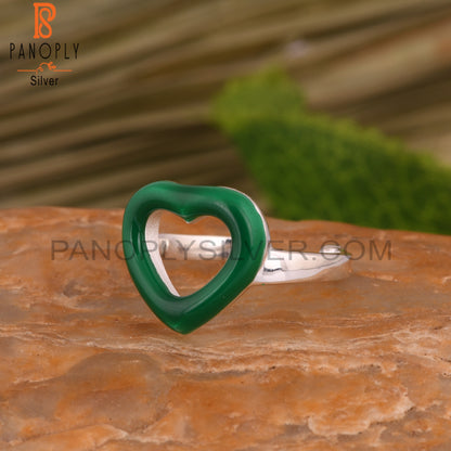 Green Heart 925 Sterling Silver Adjustable Ring