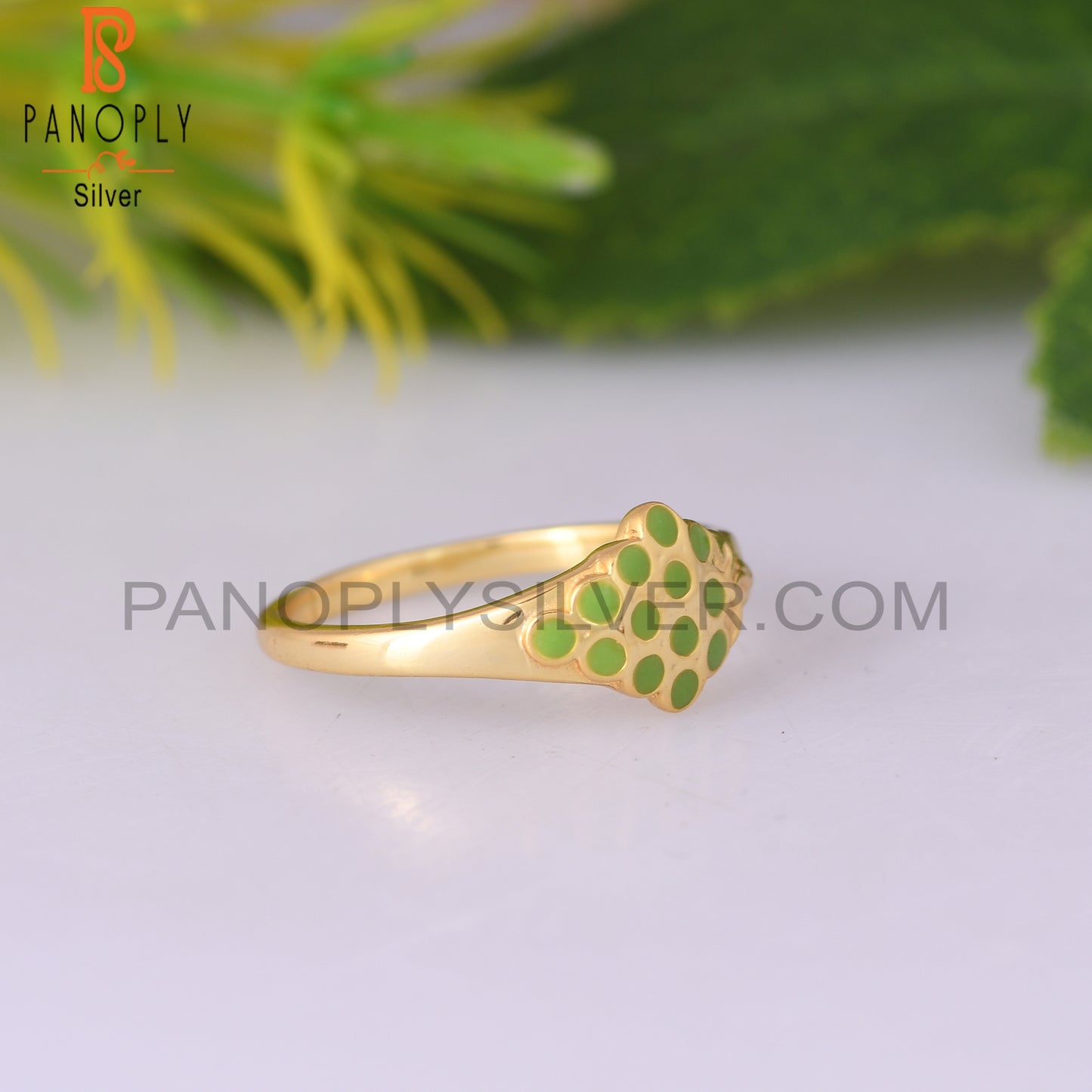 Enamel Green 925 Sterling Silver Enamel Ring