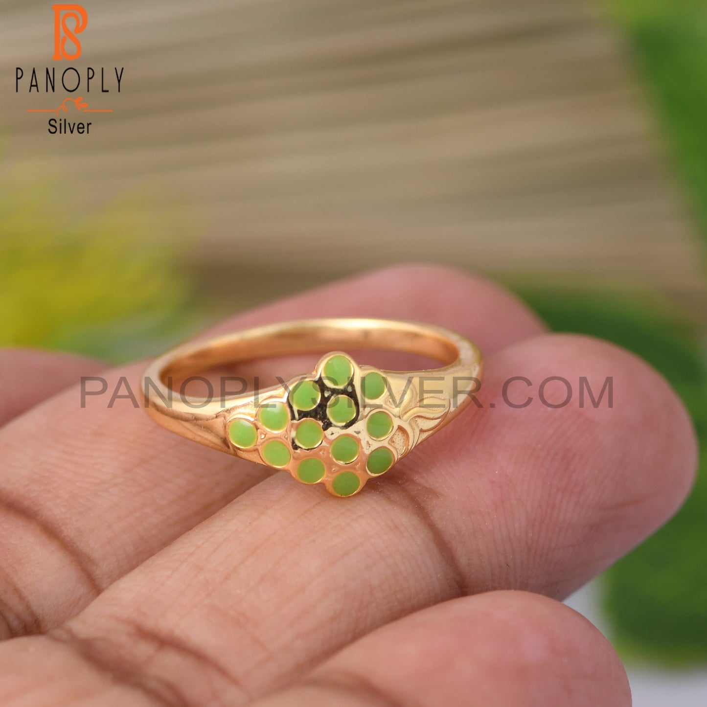 Enamel Green 925 Sterling Silver Enamel Ring