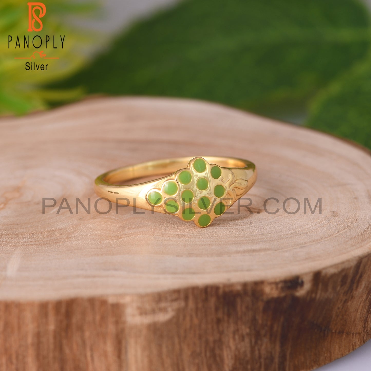 Enamel Green 925 Sterling Silver Enamel Ring