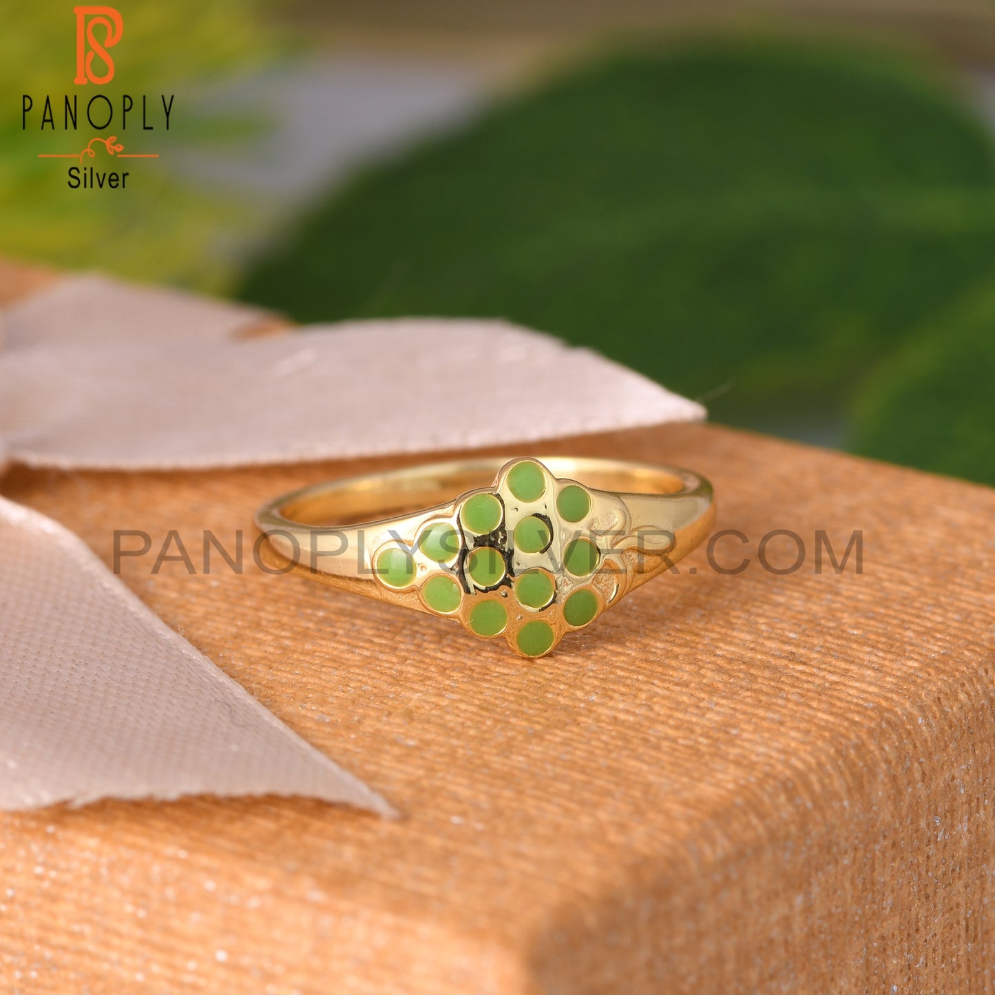 Enamel Green 925 Sterling Silver Enamel Ring