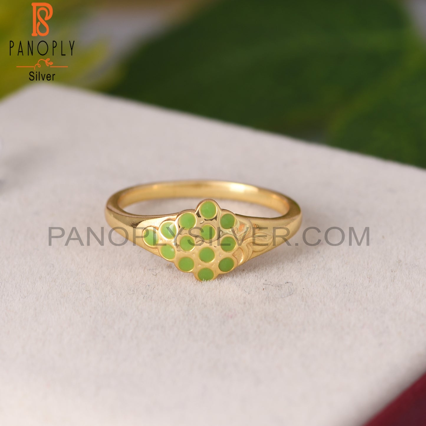 Enamel Green 925 Sterling Silver Enamel Ring