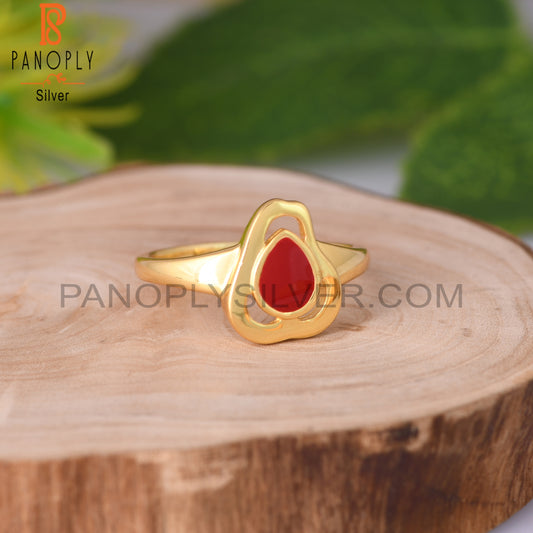 Red Enamel 925 Sterling Silver Gold Ring
