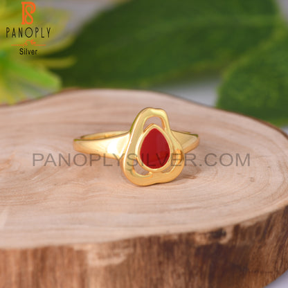 Red Enamel 925 Sterling Silver Gold Ring