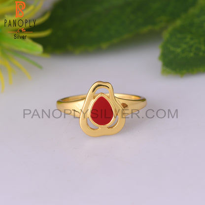 Red Enamel 925 Sterling Silver Gold Ring