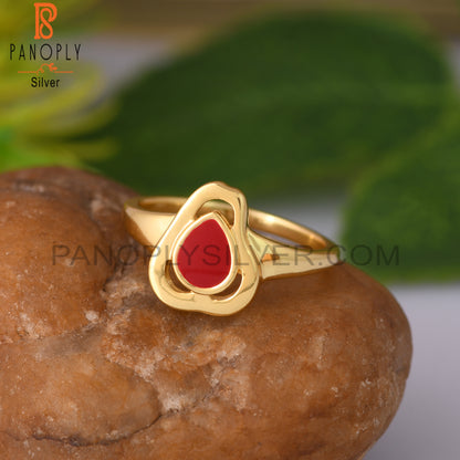 Red Enamel 925 Sterling Silver Gold Ring