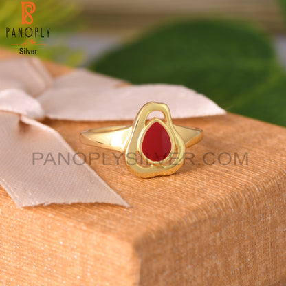 Red Enamel 925 Sterling Silver Gold Ring