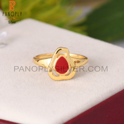 Red Enamel 925 Sterling Silver Gold Ring