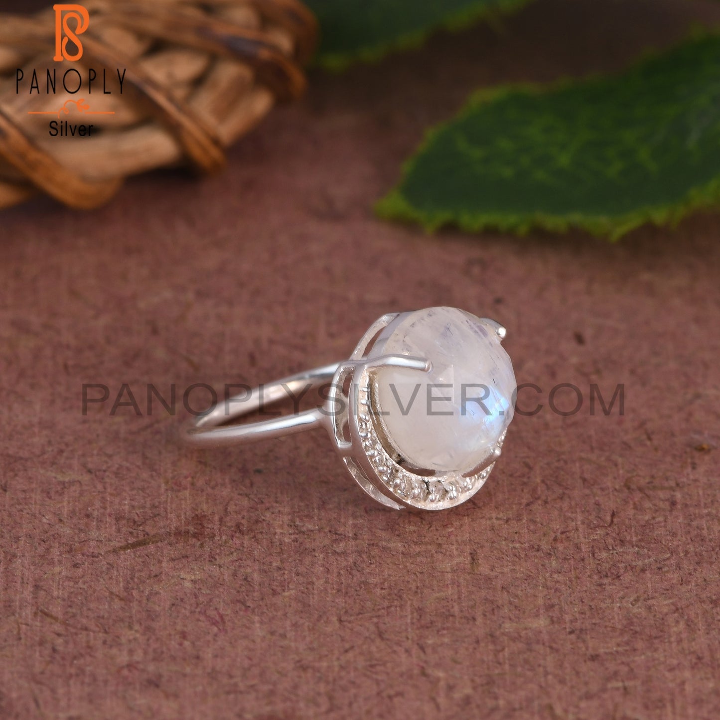 Cubic Zirconia & Rainbow Moonstone 925 Sterling Silver Ring