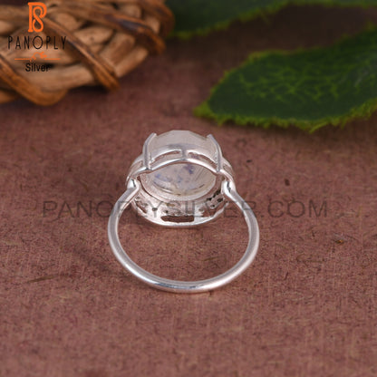 Cubic Zirconia & Rainbow Moonstone 925 Sterling Silver Ring