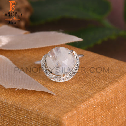Cubic Zirconia & Rainbow Moonstone 925 Sterling Silver Ring