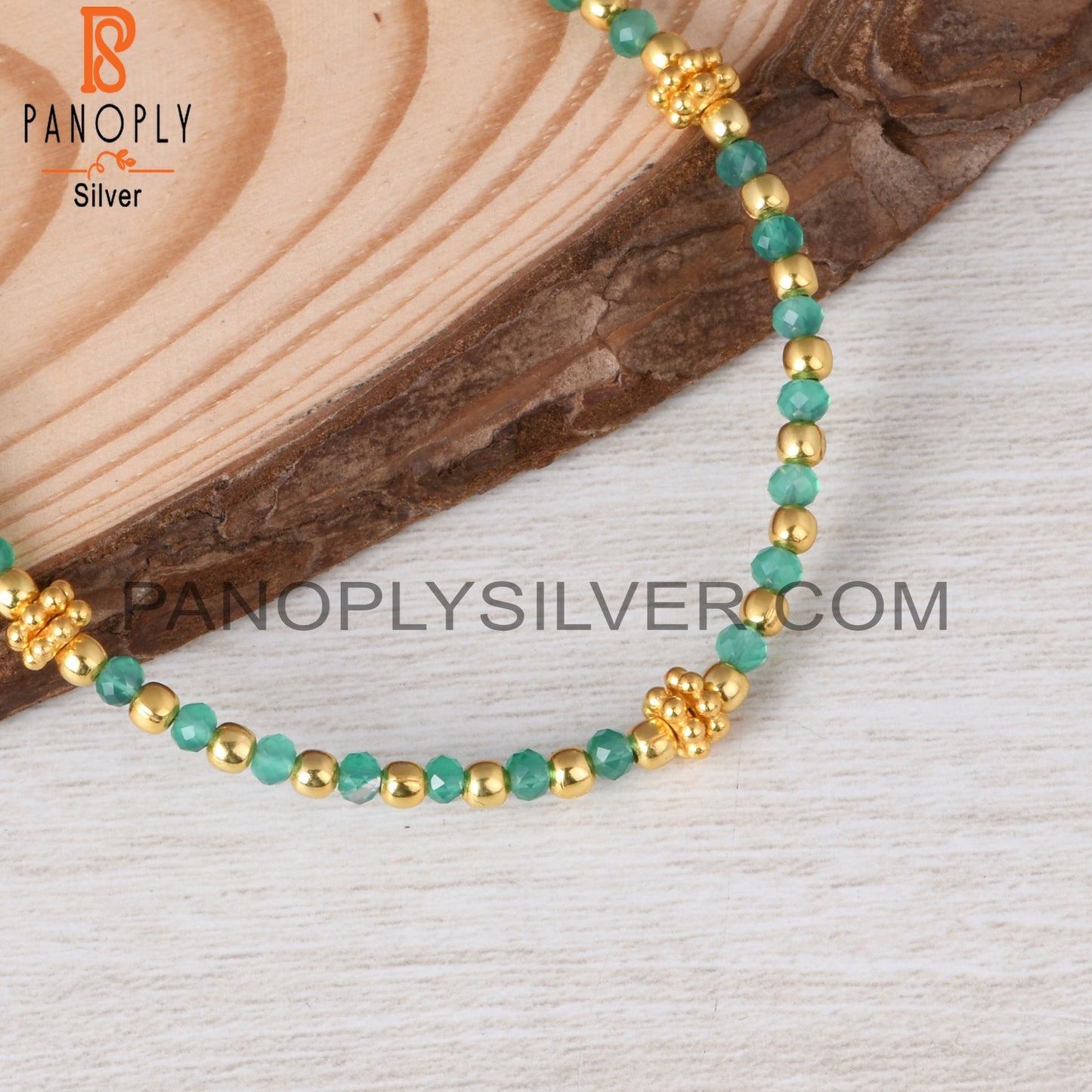 Green Onyx Bead 925 Sterling Silver Bracelet