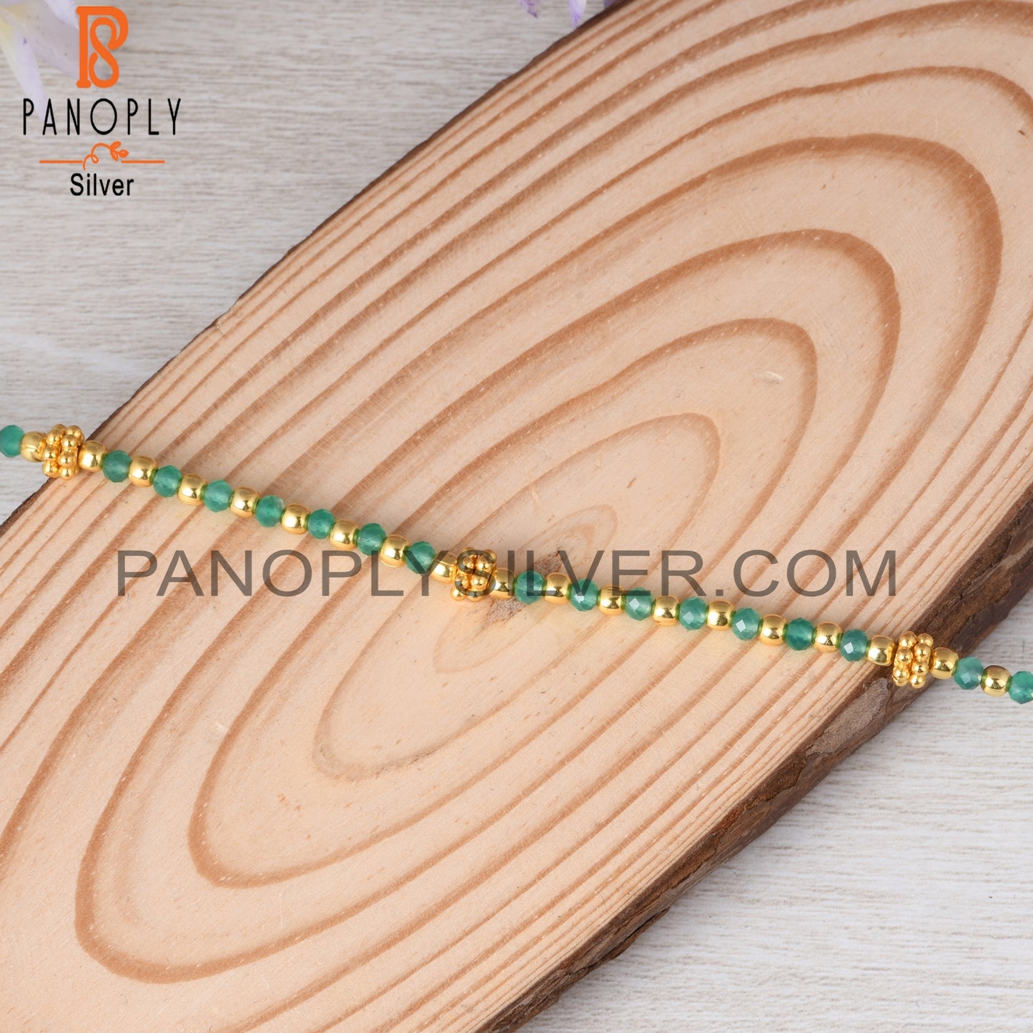 Green Onyx Bead 925 Sterling Silver Bracelet