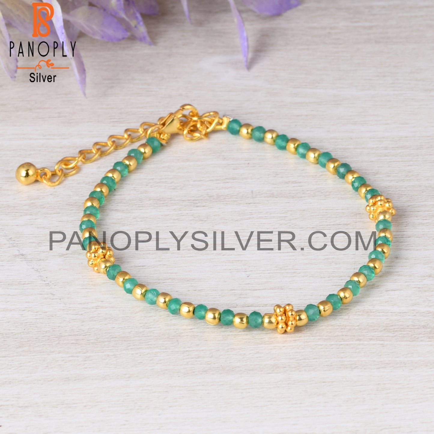 Green Onyx Bead 925 Sterling Silver Bracelet
