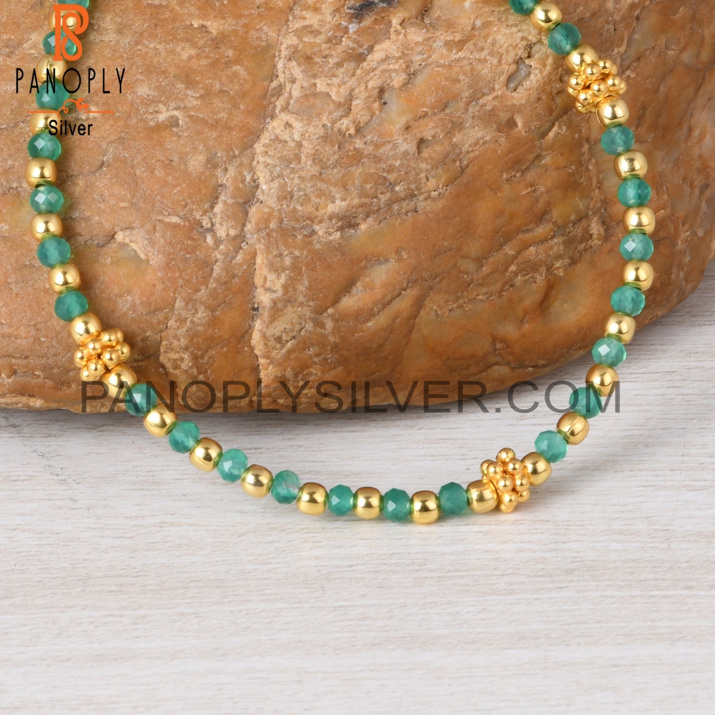 Green Onyx Bead 925 Sterling Silver Bracelet