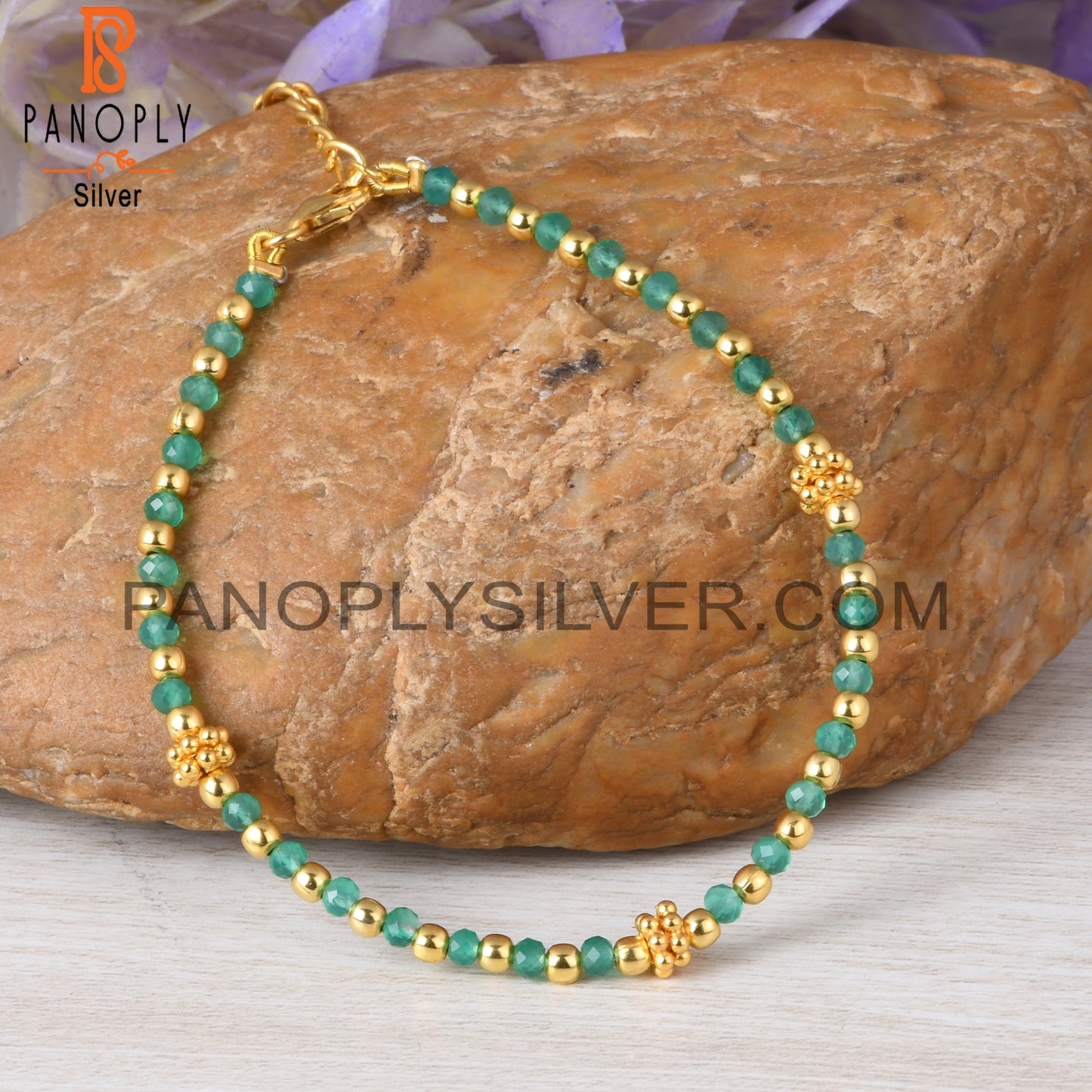 Green Onyx Bead 925 Sterling Silver Bracelet