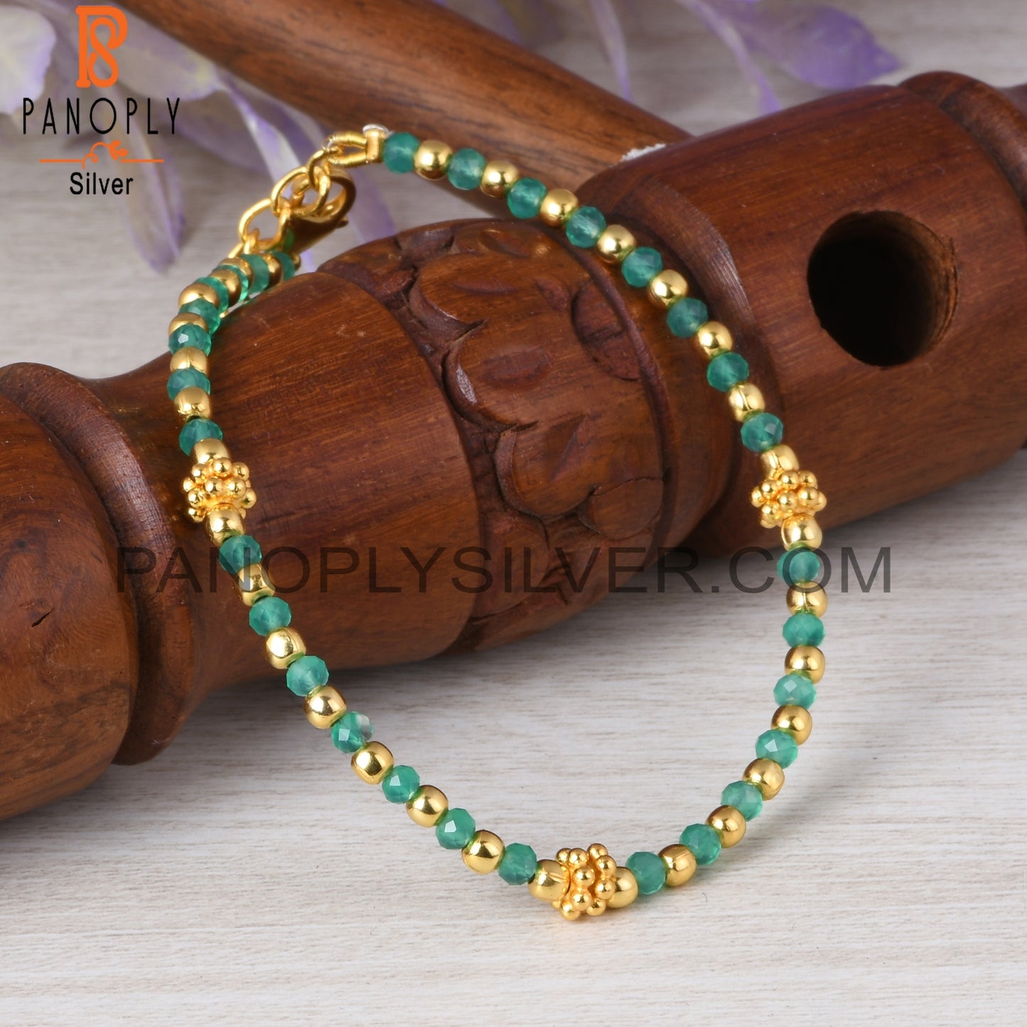Green Onyx Bead 925 Sterling Silver Bracelet